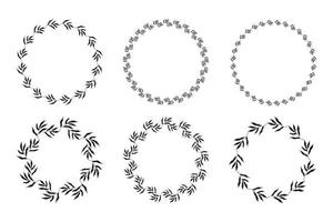 Illustration of collection of assorted circle shaped black frames made of plants on white isolated background vector