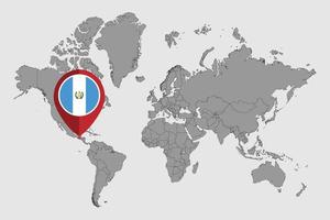 pin mapa con la bandera de guatemala en el mapa mundial. ilustración vectorial vector