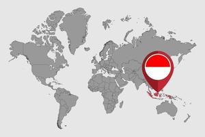 Pin map with Indonesia flag on world map. Vector illustration.