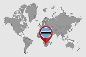 pin mapa con la bandera de botswana en el mapa mundial. ilustración vectorial vector