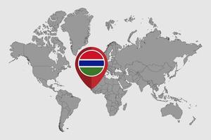 Pin map with Gambia flag on world map. Vector illustration.