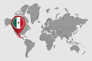 Pin map with Mexico flag on world map.Vector illustration. vector