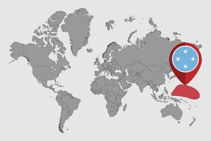 pin mapa con bandera de micronesia en el mapa mundial. ilustración vectorial vector