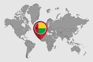 Pin map with Guinea Bissau flag on world map. Vector illustration.