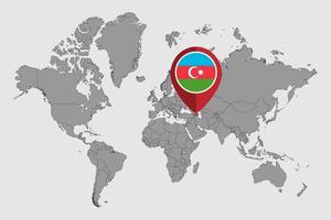 Pin map with Azerbaijan flag on world map. Vector illustration.