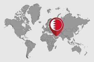 Pin map with Bahrain flag on world map. Vector illustration.