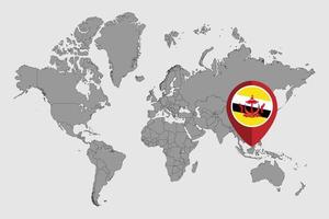 pin mapa con bandera de brunei en el mapa mundial. ilustración vectorial vector