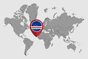 pin mapa con bandera de cabo verde en el mapa mundial. ilustración vectorial vector