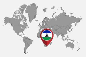 Pin map with Lesotho flag on world map. Vector illustration.