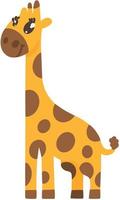 Cute spotted giraffe standing. Image isolated on white background. Vector illustration for printing on clothes fabric office supplies design element for sites menu advertising posters