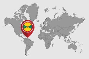 pin mapa con bandera de granada en el mapa mundial. ilustración vectorial vector