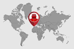 pin mapa con la bandera de gibraltar en el mapa mundial. ilustración vectorial vector