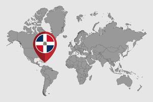 Pin map with Dominican Republic flag on world map. Vector illustration.