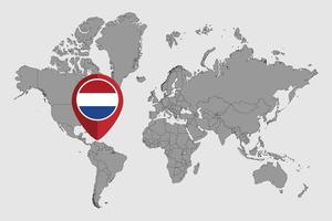 Pin map with Caribbean Netherlands flag on world map. Vector illustration.