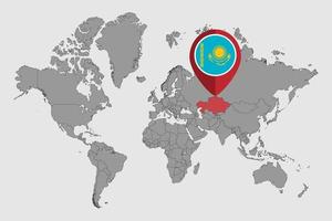 pin mapa con bandera de kazajstán en el mapa mundial. ilustración vectorial vector