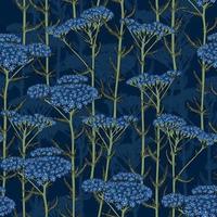 SEAMLESS BLUE VECTOR PATTERN WITH BLOOMING LIGHT BLUE YARROW