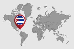 Pin map with Cuba flag on world map. Vector illustration.