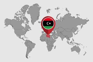 Pin map with Libya flag on world map. Vector illustration.