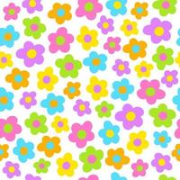 Cute Beautiful Ditsy Flowers Repeating Colorful Neon Floral Hand drawn Illustration Vector Seamless Pattern Texture Textile Fabric Print White Background paper, cover, fabric, interior decor