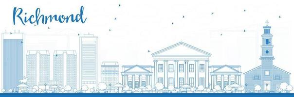 Outline Richmond Virginia Skyline with Blue Buildings. vector