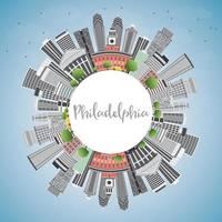 Philadelphia Skyline with Gray Buildings, Blue Sky and Copy Space. vector