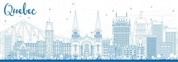 Outline Quebec Skyline with Blue Buildings. vector