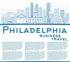 Outline Philadelphia Skyline with Blue Buildings and Copy Space. vector