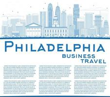 Outline Philadelphia Skyline with Blue Buildings and Copy Space. vector