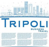 Outline Tripoli Skyline with Blue Buildings and Copy Space. vector