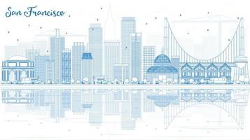 delinear el horizonte de san francisco con edificios azules y reflejos. vector