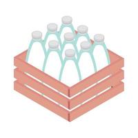 basket with milk bottles vector