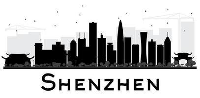 Shenzhen City skyline black and white silhouette. vector