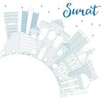 Outline Surat Skyline with Blue Buildings and Copy Space. vector