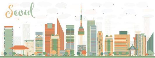 Abstract Seoul Skyline with Color Buildings. vector