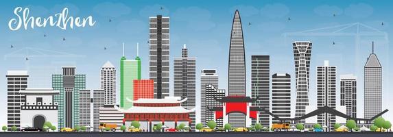 Shenzhen Skyline with Gray Buildings and Blue Sky. vector