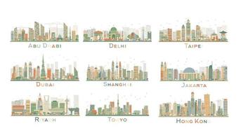 Set of 9 Abstract City Skyline. Vector Illustration.