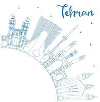 Outline Tehran Skyline with Blue Landmarks and Copy Space. vector