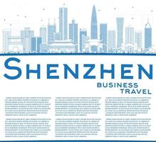 delinee el horizonte de shenzhen con edificios azules y copie el espacio. vector