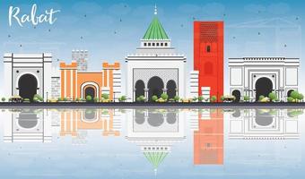 Rabat Skyline with Gray Buildings, Blue Sky and Reflections. vector