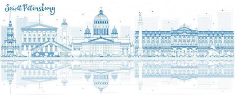 Outline Saint Petersburg skyline with blue buildings and reflections. vector