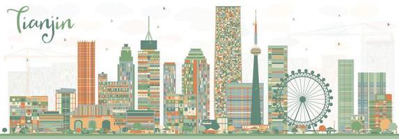 Abstract Tianjin Skyline with Color Buildings. vector