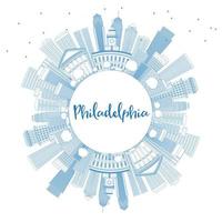 Outline Philadelphia Skyline with Blue Buildings and Copy Space. vector