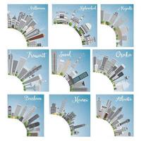 Set of 9 City Skyline with Copy Space. Vector Illustration.