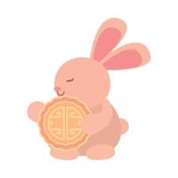 rabbit holding mooncake vector