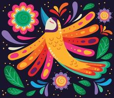 mexican bird and flowers decoration vector