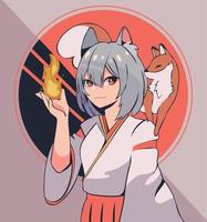 anime adolescente con fuego vector