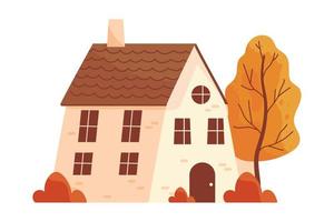 house and autumnal tree vector