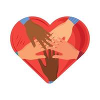 diverse hands in heart charity vector