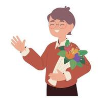 feliz profesor varón con flores vector