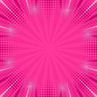 Pink abstract comic background pop art background for poster or book in pink color radial rays backdrop with halftone effect vector